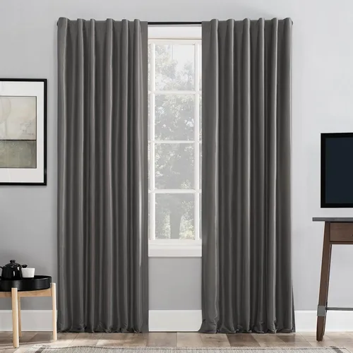 Vista 12 de Sun Zero Greyson - Valance de cortina con pestaña trasera de seda de dupioni de imitación con borlas de cuentas y aislamiento térmico total opaco