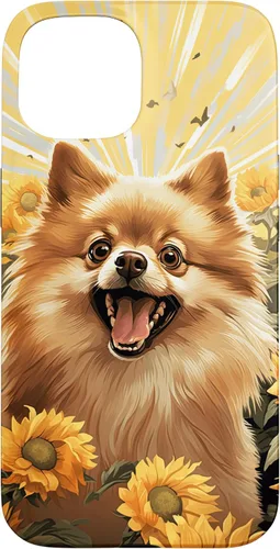 Vista 6 de Funny Pomeranian Face Dog With Sunflower Painting Case for iPhone 16