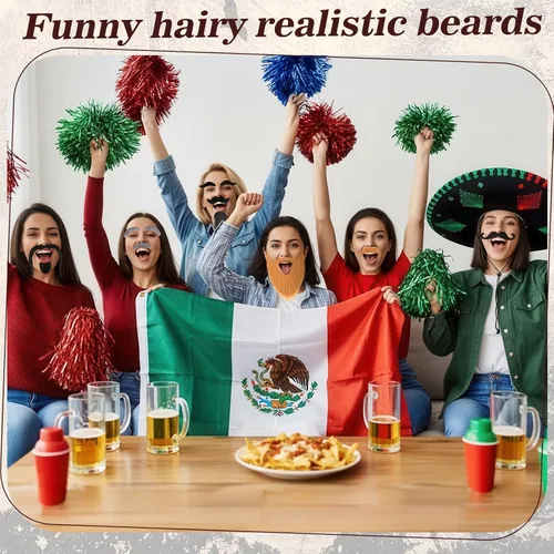 Vista 5 de Syhood 32 piezas de bigotes falsos para Halloween, autoadhesivas, bigote de barba, accesorios de mascarada de Navidad