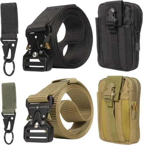 abcGoodefg Paquete de 2 cinturones de trabajo, cinturones tácticos de estilo militar para hombres, hebilla de metal de liberación rápida con soporte