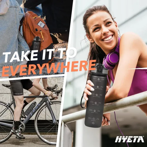 Vista 7 de Hyeta Botellas de agua de 32 onzas con popote, mantente motivado e hidratado con marcas de tiempos convenientes para beber, duraderas, a prueba