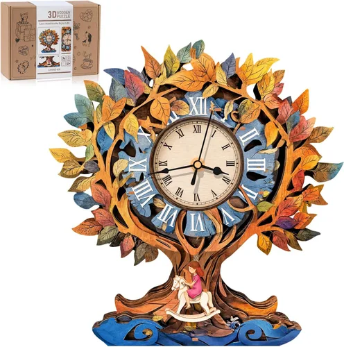 Vista 11 de Rompecabezas de madera 3D para adultos, kit de modelo de reloj de águila calva con péndulo, rompecabezas 3D para adultos, kit de reloj de pared DIY