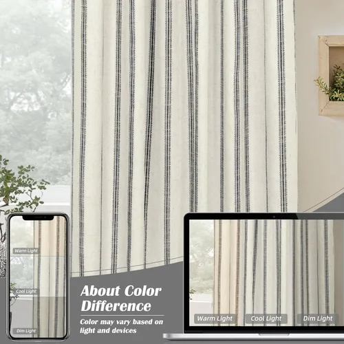 Vista 8 de DriftAway Cortinas opacas de mezcla de lino de 84 pulgadas de largo para dormitorio, cortinas de lino con estampado de rayas verticales
