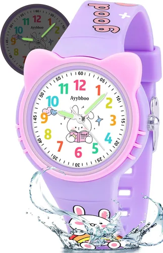 Vista 9 de Relojes digitales analógicos para niñas y niños, relojes de pulsera impermeables con 7 luces de colores, lindos relojes con alarma y cronómetro