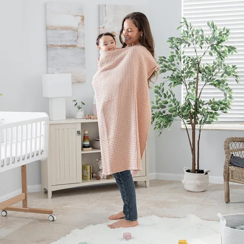 Vista 5 de Comfy Cubs Manta de bebé con tejido de punto gofre, manta de algodón de 40 x 40 pulgadas con diseño texturizado, manta ligera para cama, cuna