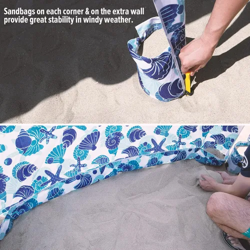 Vista 6 de Qipi Cabaña de Playa - Toldo Fácil de Instalar, Impermeable, Refugio de Playa Portátil de 6' x 6', Pared Lateral Incluida, Sombra con Protección UV