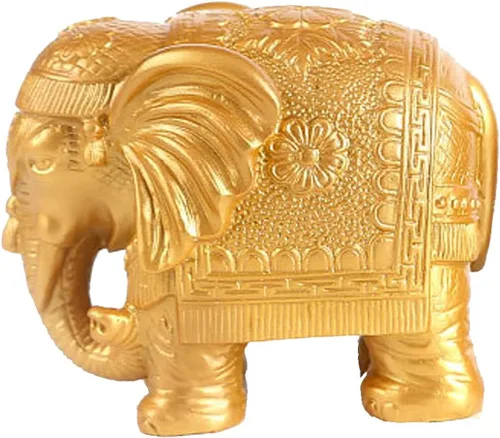 Estatua de elefante de poliresina dorada, escultura, tronco, riqueza, figurita coleccionable, regalo, decoración del hogar, adorno de Feng Shui