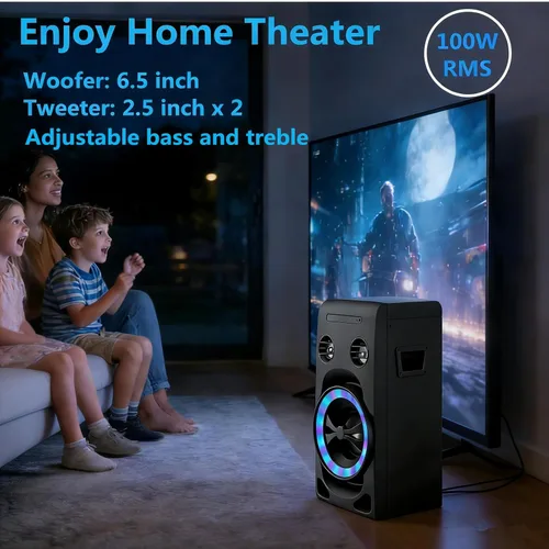 Vista 3 de Sistema estéreo para el hogar de 100 W con reproductor de CD, radio FM, Bluetooth, entrada AUX/USB, función de karaoke, conector para auriculares