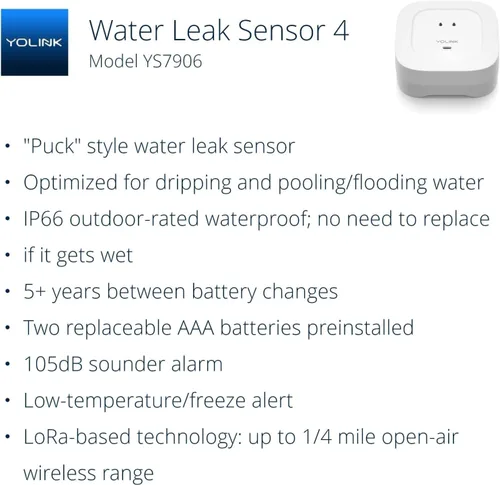 Vista 3 de YoLink LoRa - Sensor de fugas de agua de hasta 1/4 de milla, detector inteligente de fugas de agua e inundaciones de rango al aire libre, SMS/texto