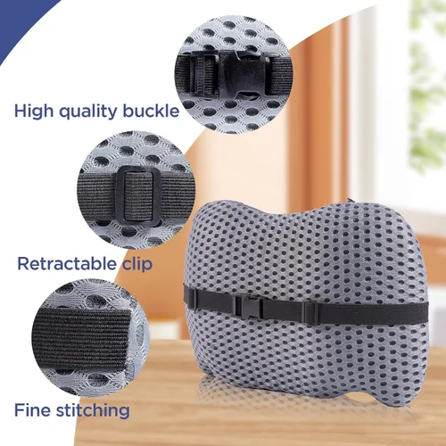 Vista 3 de Almohada de apoyo lumbar para silla de oficina, almohada lumbar de automóvil, alivio del dolor de espalda baja de espalda, cojín de espuma Gris