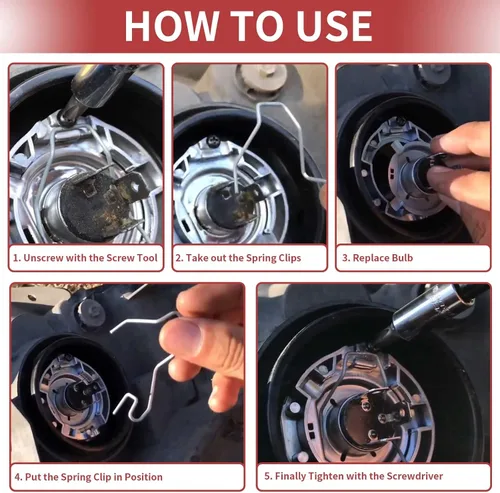 Vista 5 de 12 piezas de clips de resorte de sujeción de bombillas, abrazadera universal para faros de coche, faro de luz baja, para H1 H3 H4 H7