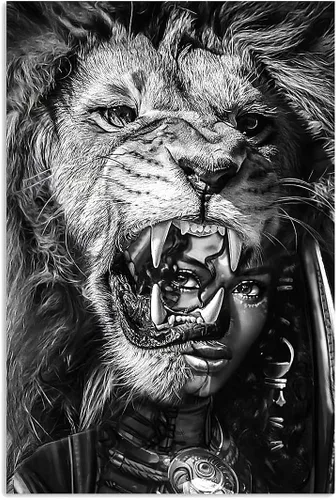 Rompecabezas para adultos, 1000 piezas de madera, arte de mujeres afroamericanas, ilustración de niña negra con león, juego de ocio, adecuado para