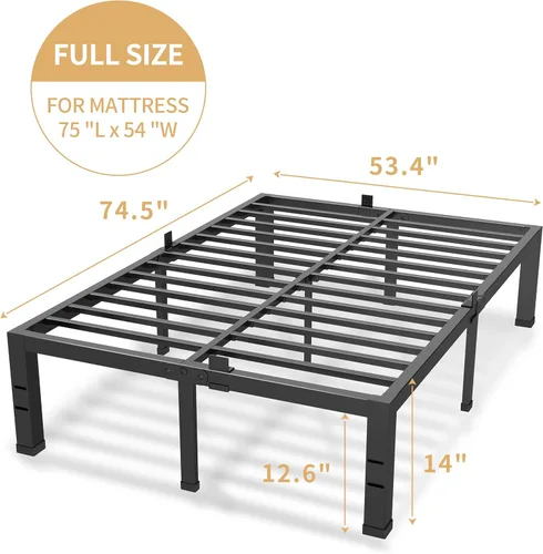Vista 30 de Marco de cama tamaño King – Marco de cama de plataforma de metal resistente de 14 pulgadas, no necesita somier, fácil montaje, marcos de cama sin