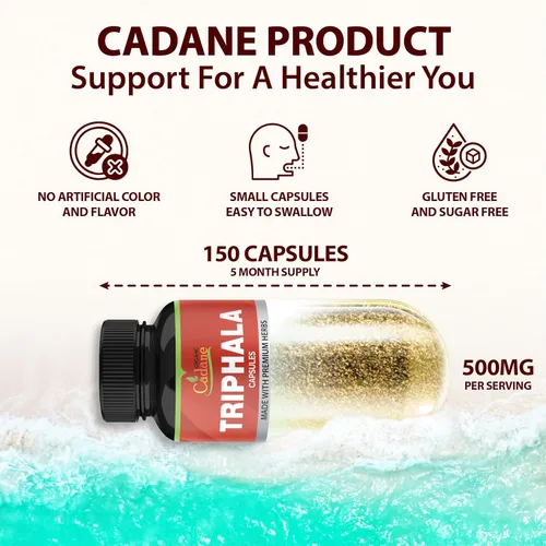 Vista 2 de Organic Cadane Cápsulas de extracto de Triphala, suministro de 5 meses con cúrcuma, guggulu, jengibre, pimienta negra, moringa - Apoya la digestión