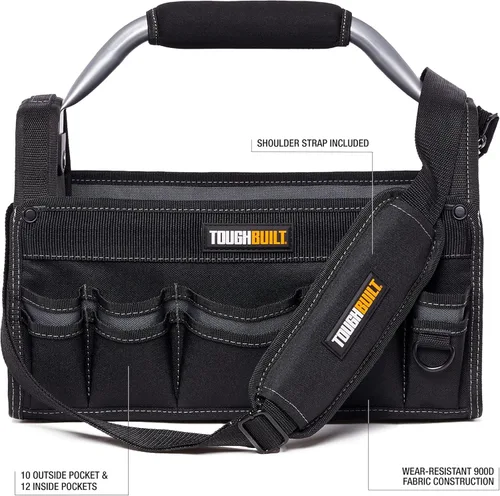Vista 3 de ToughBuilt ClipTech Series – 12" Massive Mouth Tool Bag, Compact Wide-Opening Hard Body Tote Bag Reinforced Handles, 31 Pockets, Heavy-Duty 1680D