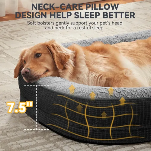 Vista 2 de JOEJOY Cama ortopédica para perros medianos, cama para mascotas de espuma viscoelástica con laterales de refuerzo, forro impermeable, funda