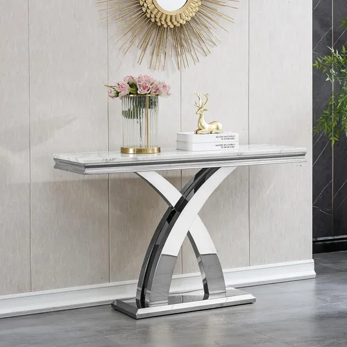 Mesa de consola de mármol, moderna mesa rectangular de lujo para sofá de entrada de mármol con parte superior de mármol sintético de 0.71 pulgadas de SSLine