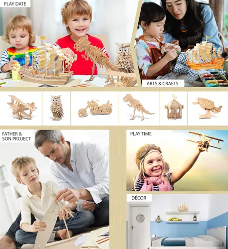 Vista 5 de Puzzled, Inc. Rompecabezas de madera natural 3D - Velero antiguo