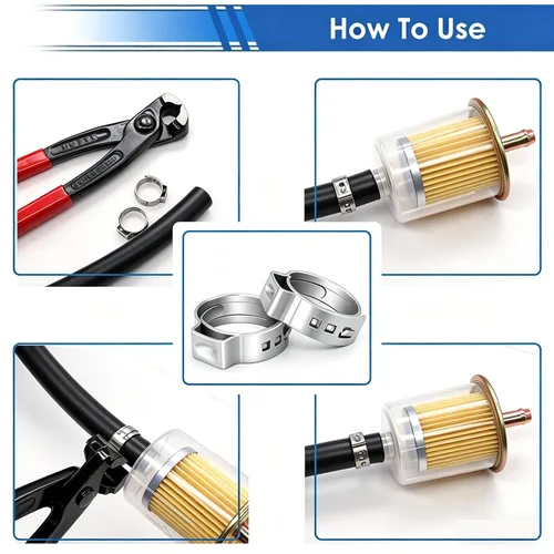 Vista 4 de Kit surtido de 170 piezas de abrazaderas de manguera de una oreja de acero inoxidable 304 de 13 tamaños, abrazaderas de manguera de crimpar de 5.3