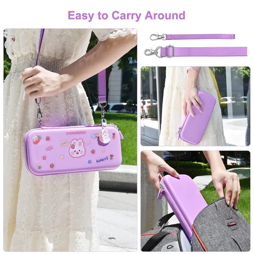 Vista 7 de Younik Switch Accessories Bundle, 17 in 1 Purple Switch Accessories Kit for Girls Include Switch Carrying Case, Adjustable Stand, Protective Case