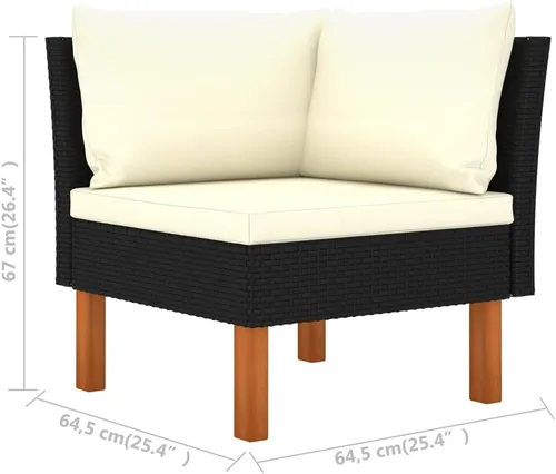 Vista 2 de 2-Piece Modern Corner Sofa Set in Black, Modular Design with Durable PE Rattan and Comfortable Polyester Cushions for Indoor and Outdoor Seating