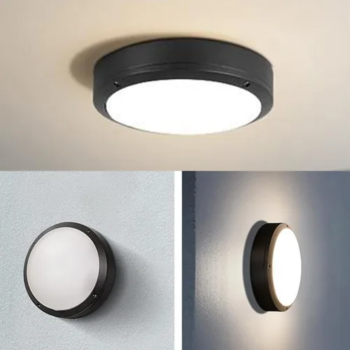 Vista 5 de Lámpara de techo LED de montaje empotrado, luces de pared exterior de 21.59 cm, IP65, todo aluminio sellado resistente a la humedad, 3000K, 15W