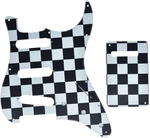 KAISH 11 Agujero 3D Impreso Strat Estilo SSS Plástico Pickguard ST Placa Trémolo Trem Cubierta para USA/México Stratocaster/Strat Negro/Blanco Grid
