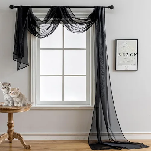 Vista 2 de Bufanda de ventana para cama, cortinas de arco de boda, tela drapeada de 144 pulgadas de largo (12 pies), cenefas de cortina para ventanas, sala
