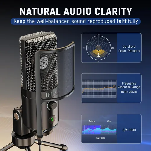 Vista 2 de FIFINE Micrófono de grabación de podcasts, micrófono de condensador USB para transmisión de música vocal, micrófono de escritorio de computadora
