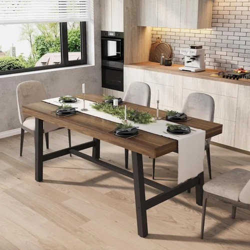Vista 12 de GarveeHome Mesa de Comedor Industrial para 4-6 Personas, Mesa de Cocina de Madera de 63" de Largo con Marco de Metal Resistente y Acabado Negro