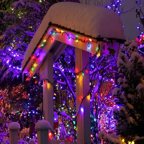 Vista 4 de KAQ 2 paquetes de 100 luces LED multicolor C9 para Navidad, impermeables para interiores y exteriores, tira de luces extensible de 98 pies