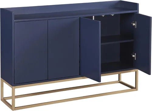 Vista 15 de LUMISOL Armario de almacenamiento moderno con puertas y base de metal, aparador de cocina de madera con estantes ajustables para espacios pequeños