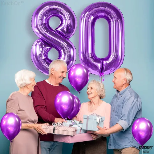 Vista 8 de KatchOn, Globos gigantes morados del número 80 – 40 pulgadas Decoraciones de cumpleaños 80 para mujer Globo de cumpleaños 80 morado Globos