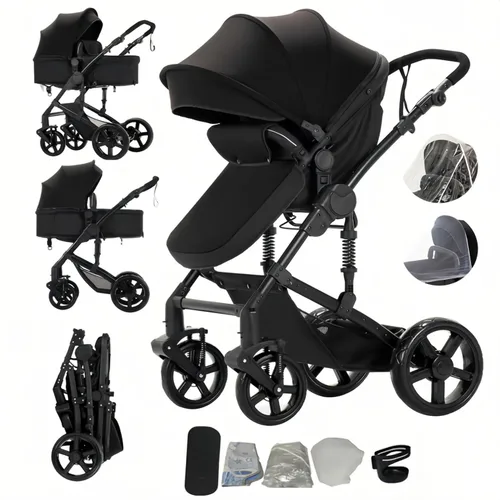 Vista 16 de Cochecito de bebé 2 en 1 con modo moisés, cochecito reversible para bebés, plegable con un solo clic, cochecito de viaje para recién nacido