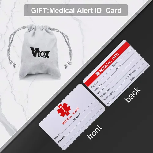 Vista 6 de VNOX Pulsera de identificación de alerta médica de acero inoxidable con grabado personalizado gratis