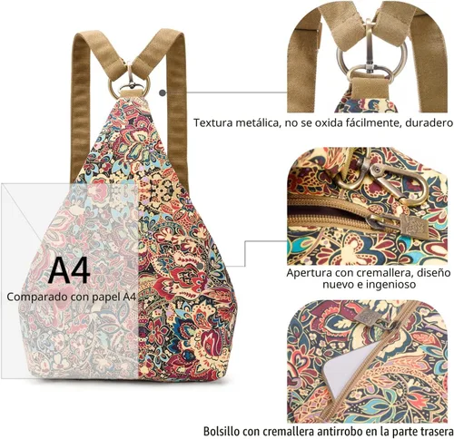 Vista 4 de Mochila pequeña bohemia de mariposa negra para mujer, mochila de viaje ligera Rojo albaricoque M