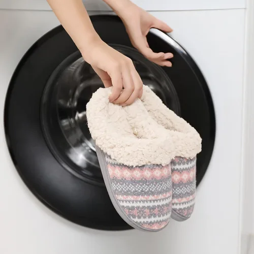 Vista 6 de Evshine Pantuflas de punto cálidas para mujer, cómodas pantuflas de invierno con forro polar con espuma viscoelástica y suelas para interiores