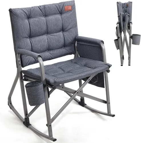 Vista 11 de EVER ADVANCED Silla de Camping Mecedora Plegable de Gran Tamaño, Sillas Mecedoras Portátiles Acolchadas para Patio, Césped y Exteriores, Sillón