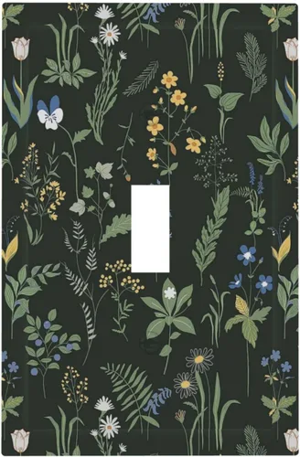 Vista 117 de Cubierta de Interruptor de Luz de Estilo Boho Vintage de los 70 Sol Arcoíris Champiñón Floral Rocker Individual 1 Gang Cubierta de Enchufe