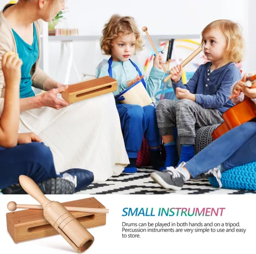 Vista 4 de Mikinona 2 Sets orff instrumento música lummi palos instrumentos de percusión bloque de madera con mazo madera bloques de percusión de mano bloques