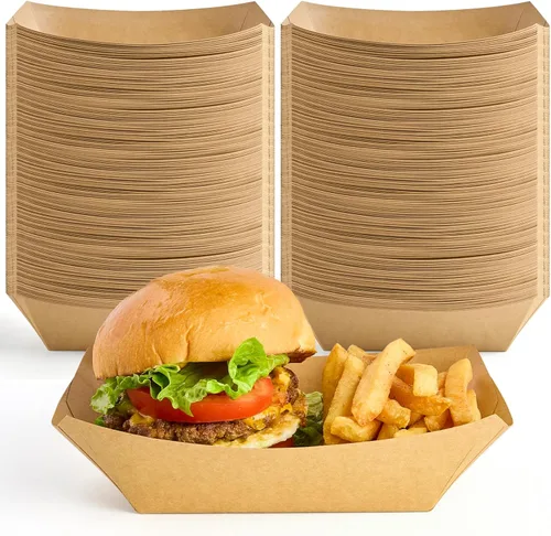 Vista 11 de ZORRITA - Bandejas de papel para comida de 3 libras - Pack de 50 bandejas desechables para nachos, bandejas de papel kraft para tacos, cestas
