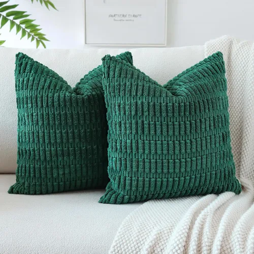 Vista 40 de OTOSTAR - Paquete de 2 fundas de almohada decorativas de pana suave de 18 x 18 pulgadas, funda de cojín a rayas estilo bohemio para sofá, cama, sala