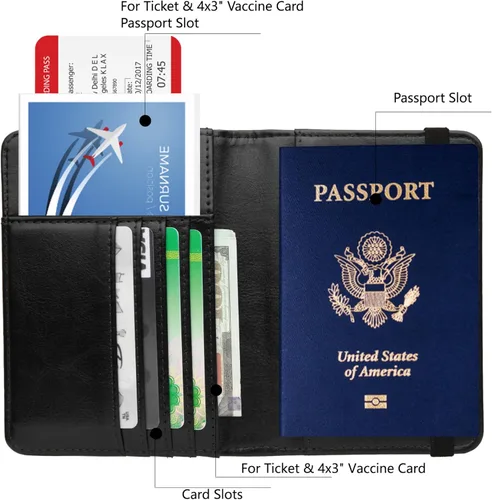 Vista 5 de GDTK - Portapasaportes de piel, funda para pasaporte con bloqueo RFID - Cartera para documentos de viaje, m