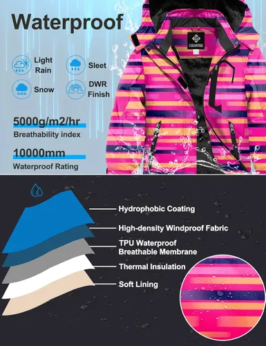 Vista 4 de GEMYSE - Chaqueta de esquí impermeable y resistente al viento con capucha, para niña