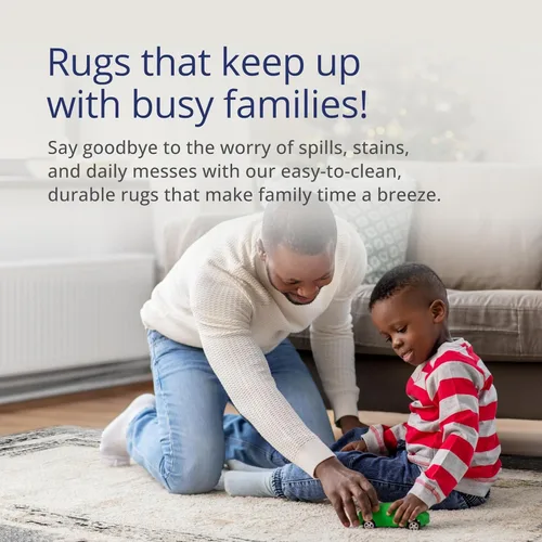 Vista 5 de Abani Alfombra marfil para sala de estar, dormitorio, patrón abstracto, duradera y fácil de limpiar (2 x 3 pies)