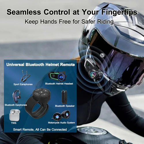 Vista 3 de Mando a distancia para auriculares con casco Bluetooth, controla música, asistentes de voz, llamadas y más, batería de larga duración, impermeable