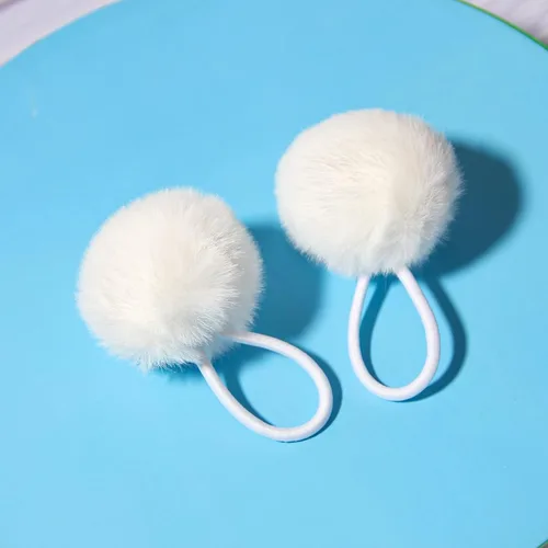 Vista 3 de SUSULU Bandas elásticas de pelo sintético de conejo con pompón para mujer, banda de goma con soporte de cola de caballo de 2.0 in, accesorios 6