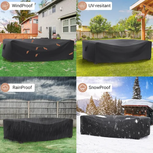 Vista 6 de Mrrihand Funda para Juego de Muebles de Patio Impermeable, Funda para Juego de Sofá Seccional de Exterior de Servicio Pesado 600D Funda para Juego