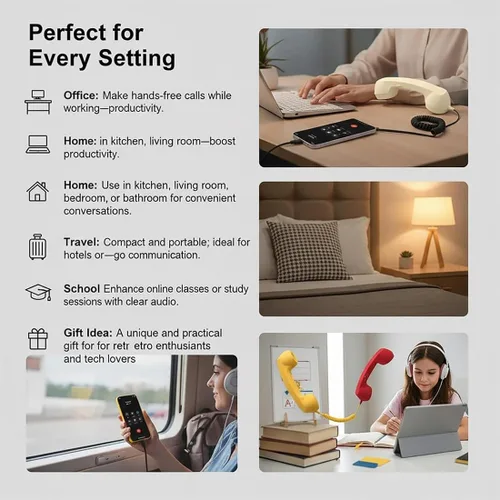 Vista 6 de Auricular retro para teléfono, receptor de teléfono celular de mano con micrófono y altavoz, sin demora, receptor de mango fijo estilo teléfono
