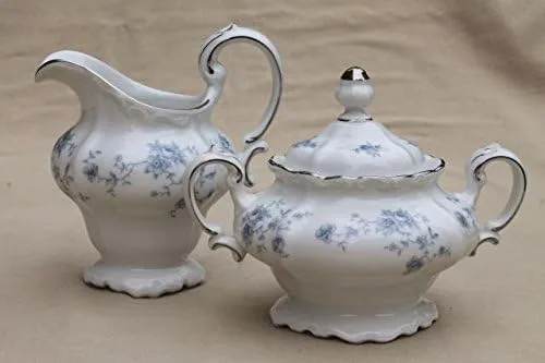 Johan Haviland Blue Garland Sugar Bowl and Creamer Set, nuevo con caja